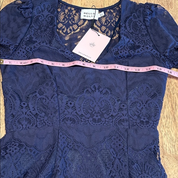 Hello Molly Navy Lace Long Sleeve Mini Dress Size 4 Small - Picture 12 of 14